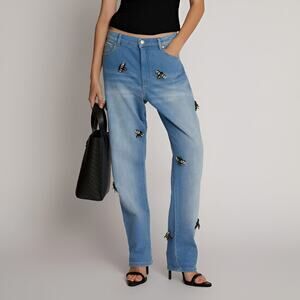 Munthe Occasion Rhinestone Beaded Bee Brooches Boyfriend Jeans Blue